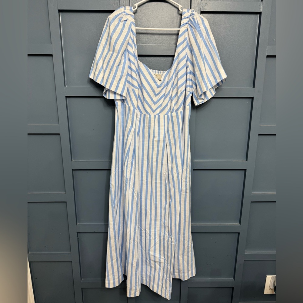 A New Day Blue and White Maxi Sundress with Flutter Sleeves